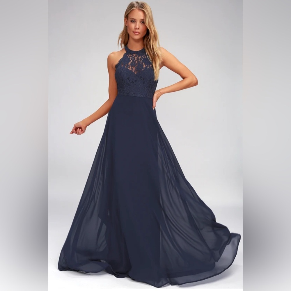 Dance All Evening Navy Blue Lace Maxi Dress - Women’s Small